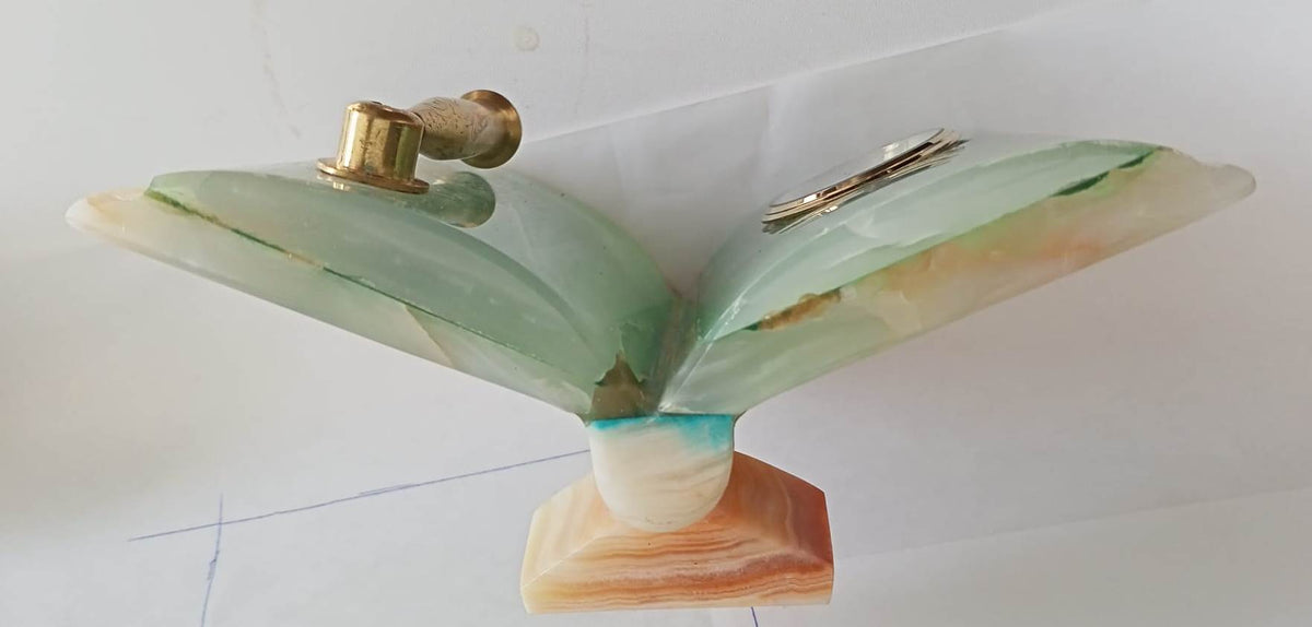 Natural Marble Onyx Hand Carved Book & Pen-Holder Decoration Piece with Clock - TheITmart