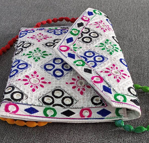 Hand Made Craft Colourful Traditional Ladies Purse / White