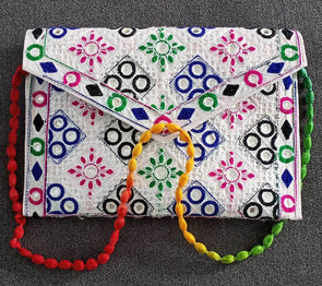 Hand Made Craft Colourful Traditional Ladies Purse / White