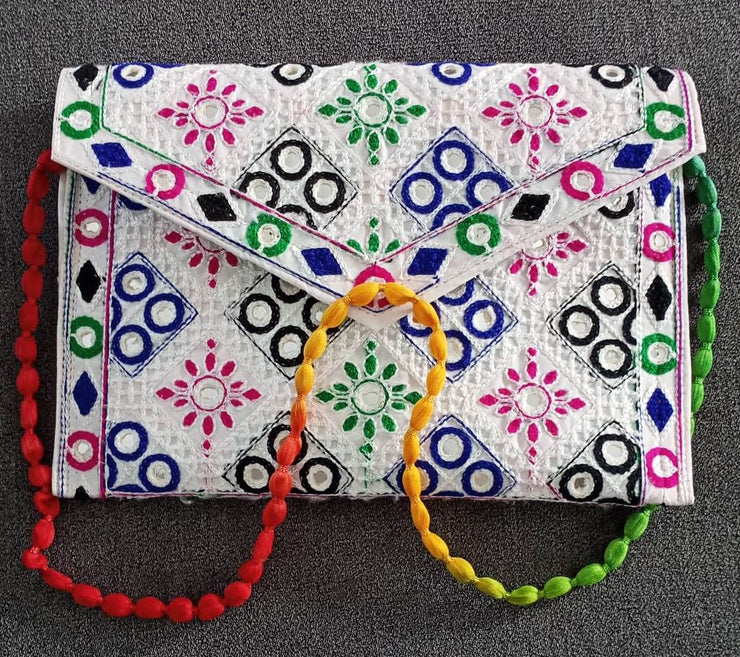Hand Made Craft Colourful Traditional Ladies Purse / White