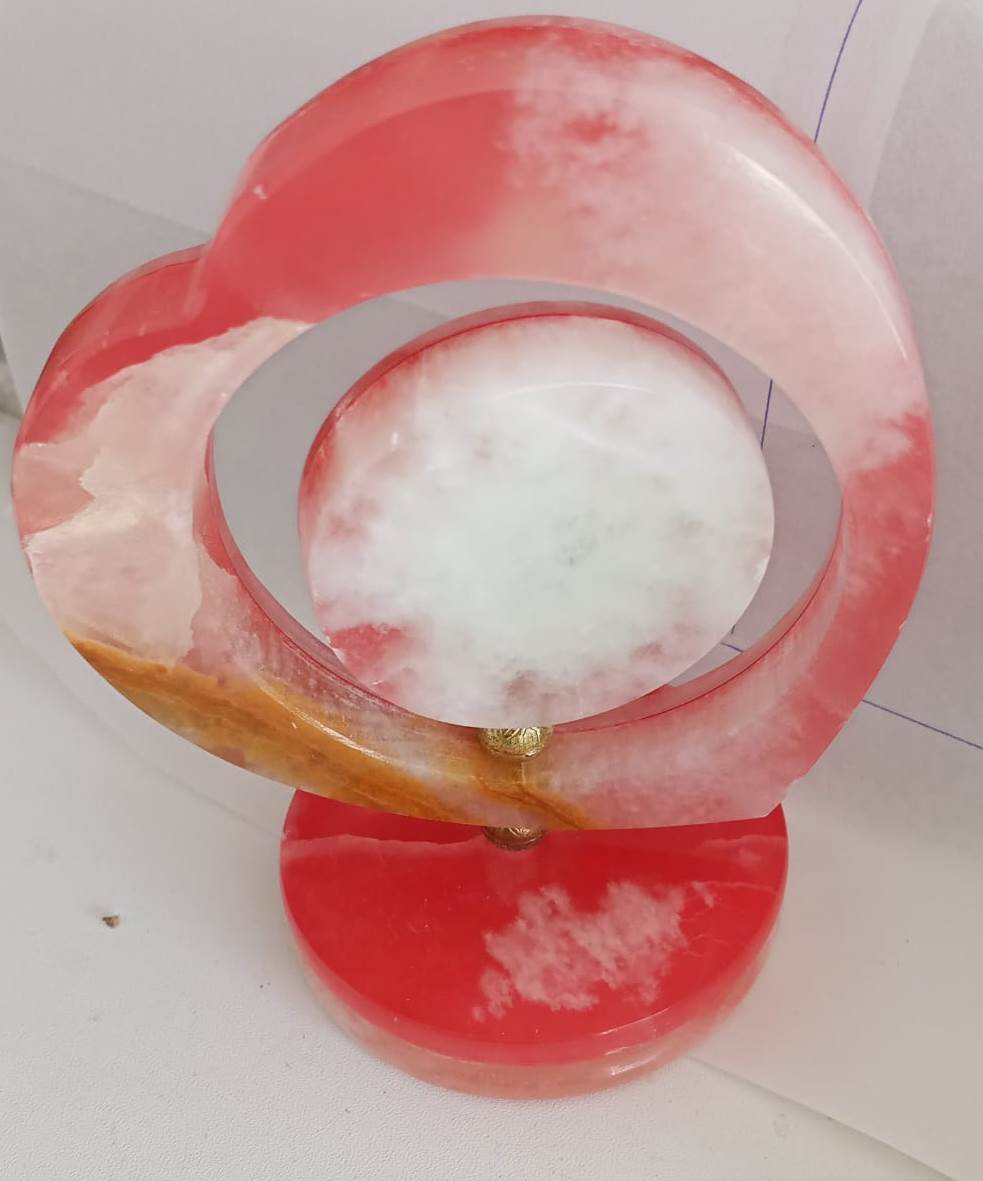 Marble Onyx Hand Carved Heart Decoration Piece with Clock / 100% Natural Stone