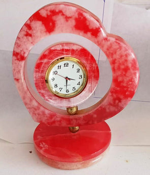 Marble Onyx Hand Carved Heart Decoration Piece with Clock / 100% Natural Stone