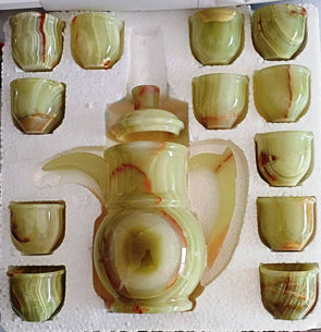 Marble Onyx Hand Carved 12 Cups Drinking Set Decoration Piece / Natural Stone