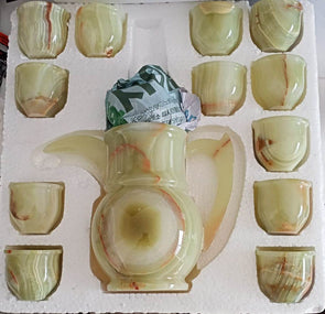 Marble Onyx Hand Carved 12 Cups Drinking Set Decoration Piece / Natural Stone