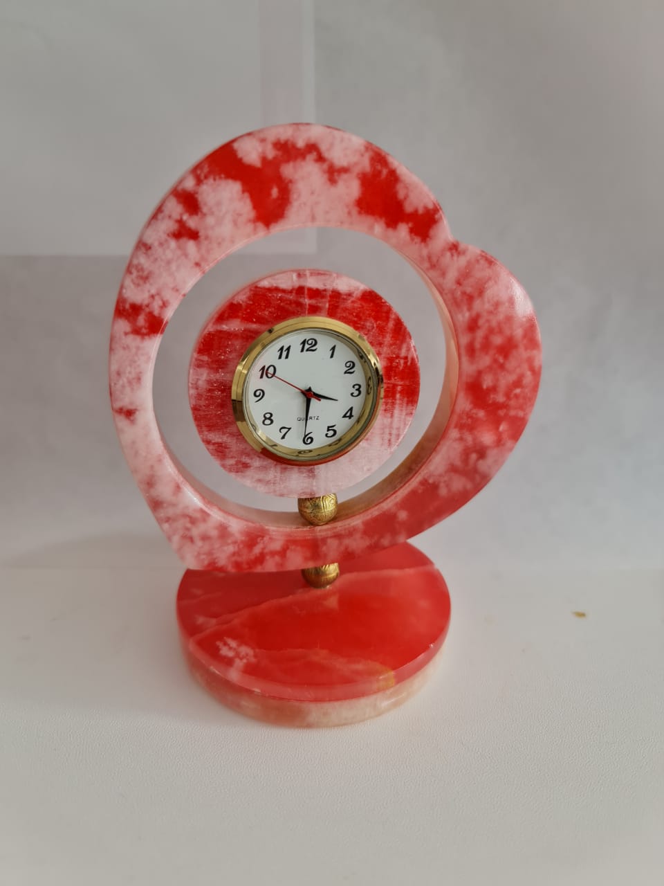 Marble Onyx Hand Carved Heart Decoration Piece with Clock / 100% Natural Stone