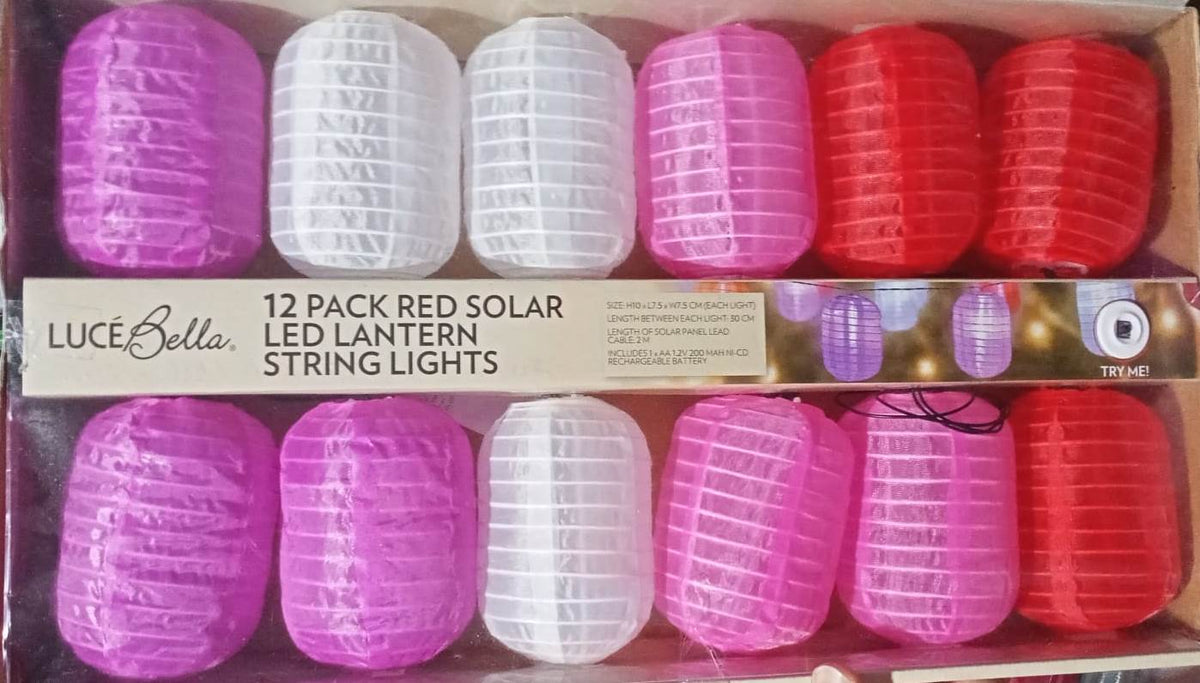 Luce Bella 12 Pack Red Solar LED Lantern String Lights
