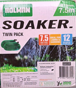 2 Pack x 7.5m 12mm Holman Garden Soaker- GHS75TP /Ideal for Lawns & Gardens