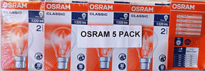 Osram 77W Halogen Clear Classic A Shape ES/E27 Globe/2000h/1320 Lumen 5 Pack