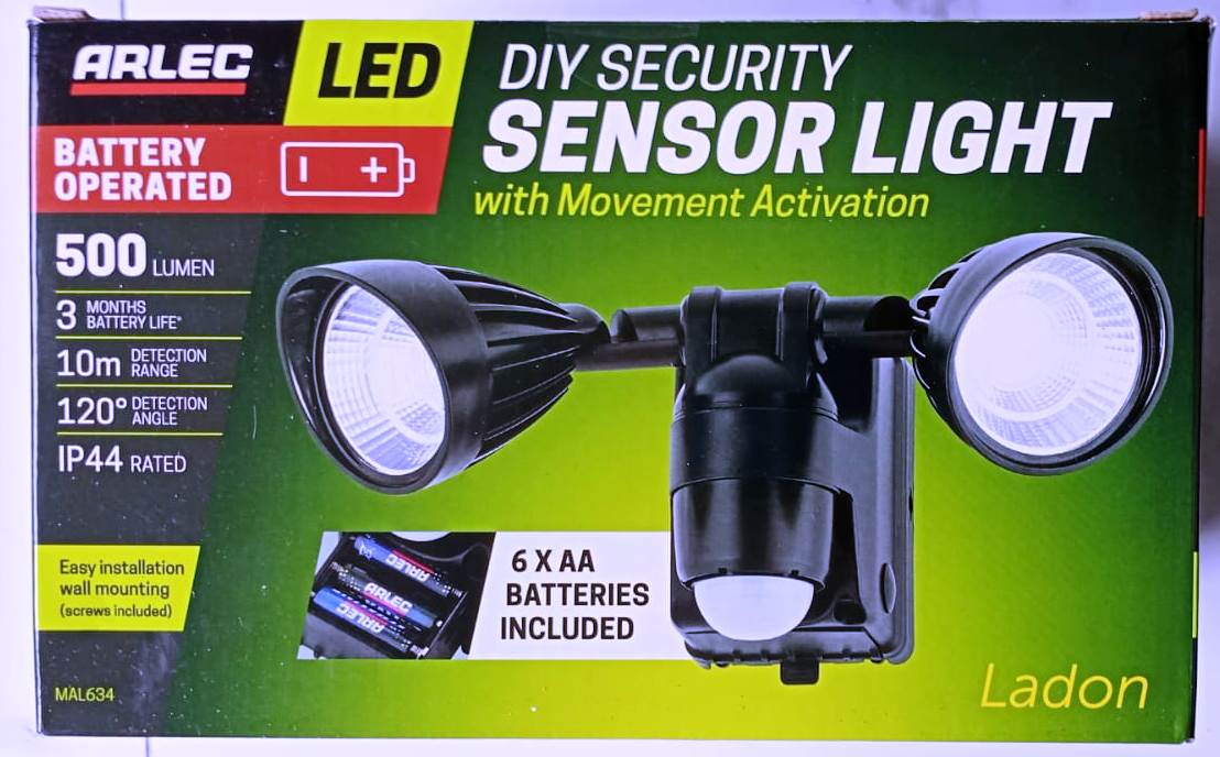 Arlec MAL634 6.5W LED Spotlight With 10m/120 Degree Sensor/500Lumen/Adj Timer