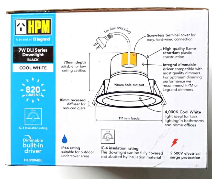 HPM DLI19004BL 7W 90mm DLI Dimmable LED Downlight