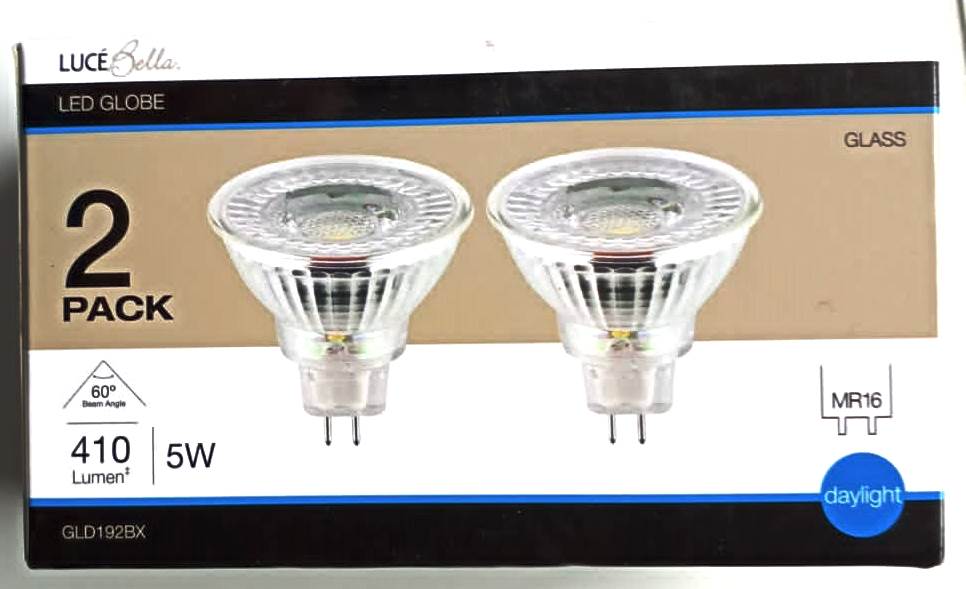 Luce Bella GLD192BX 5W 410Lumen 60° Daylight MR16 LED Globe -Twin Pack