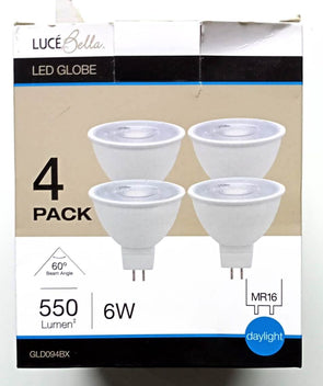 Luce Bella 4 Pack 6W 550lm 60° Daylight  MR16 LED Globe -GLD094BX