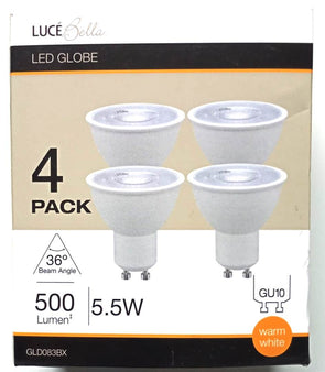 Luce Bella 4 Pack 5.5w 500lm 36° Warm White GU10 LED Globe -GLD083BX