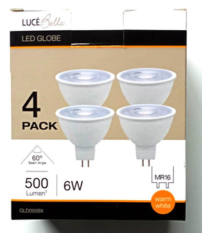 Luce Bella 4 Pack 6W 500lm 60° Warm white MR16 Led Globe - GLD095BX