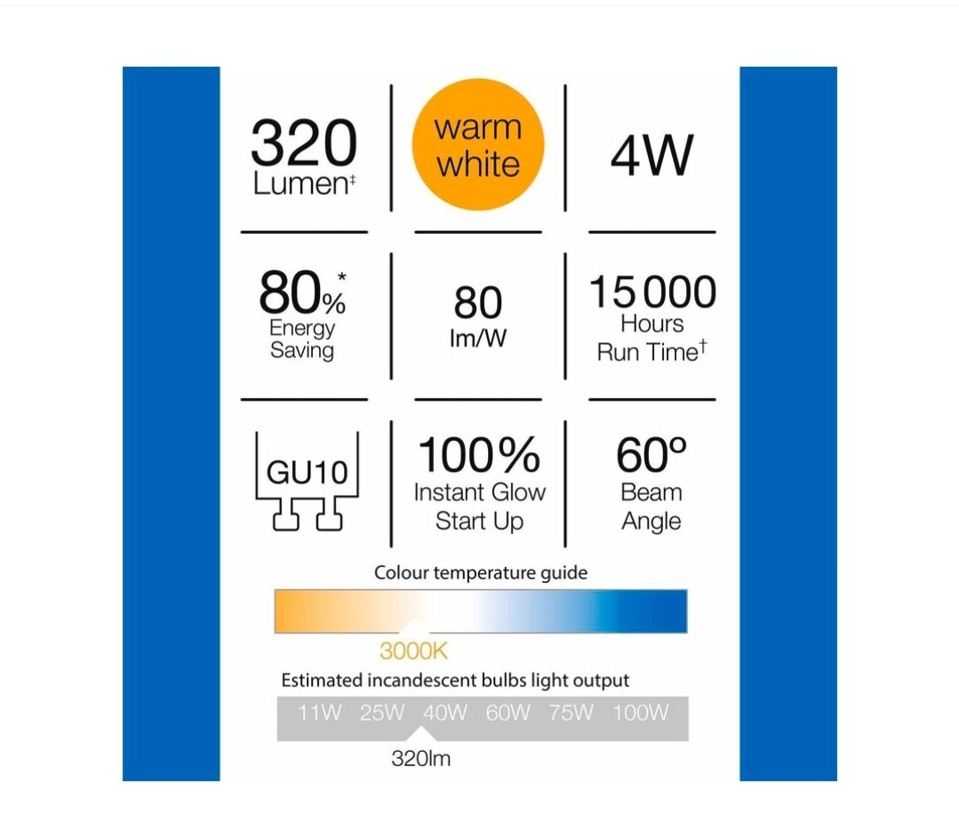Luce Bella GLD403P10 4W 320lm 60° Warm White GU10 LED Globe - 10 Pack
