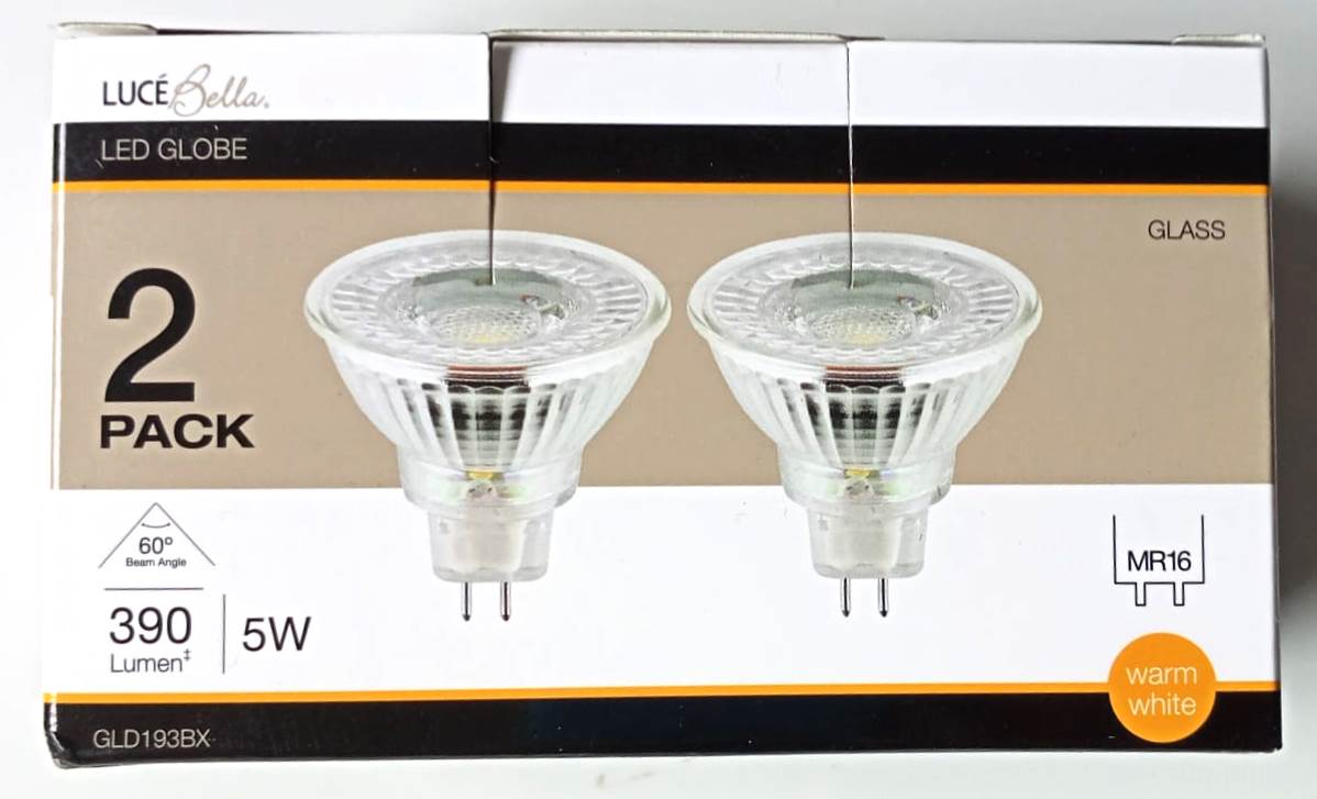 Luce Bella GLD193BX 5W 390Lumen 60° Warm white MR16 LED Globe -2 Pack