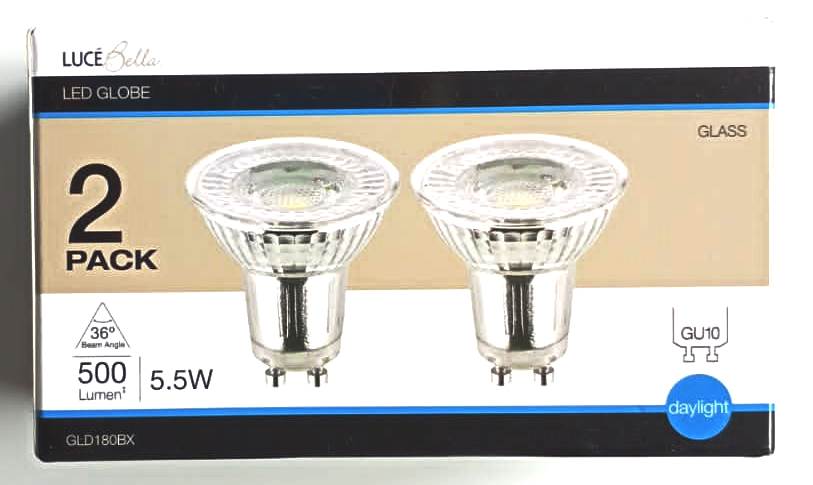 Luce Bella GLD180BX GU10 5.5W 500 Lumens 36° Daylight LED Globe - 2 Pack