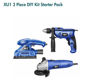 XU1 XHGS-003 3pc DIY Starter Kit c/w Hammer Drill, Angle Grinder & 1/3 Sheet Orbital