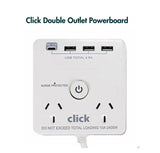Click White 2 Outlets Powerboard/ 4 USB Ports/ Surge Protection with Indicator - TheITmart