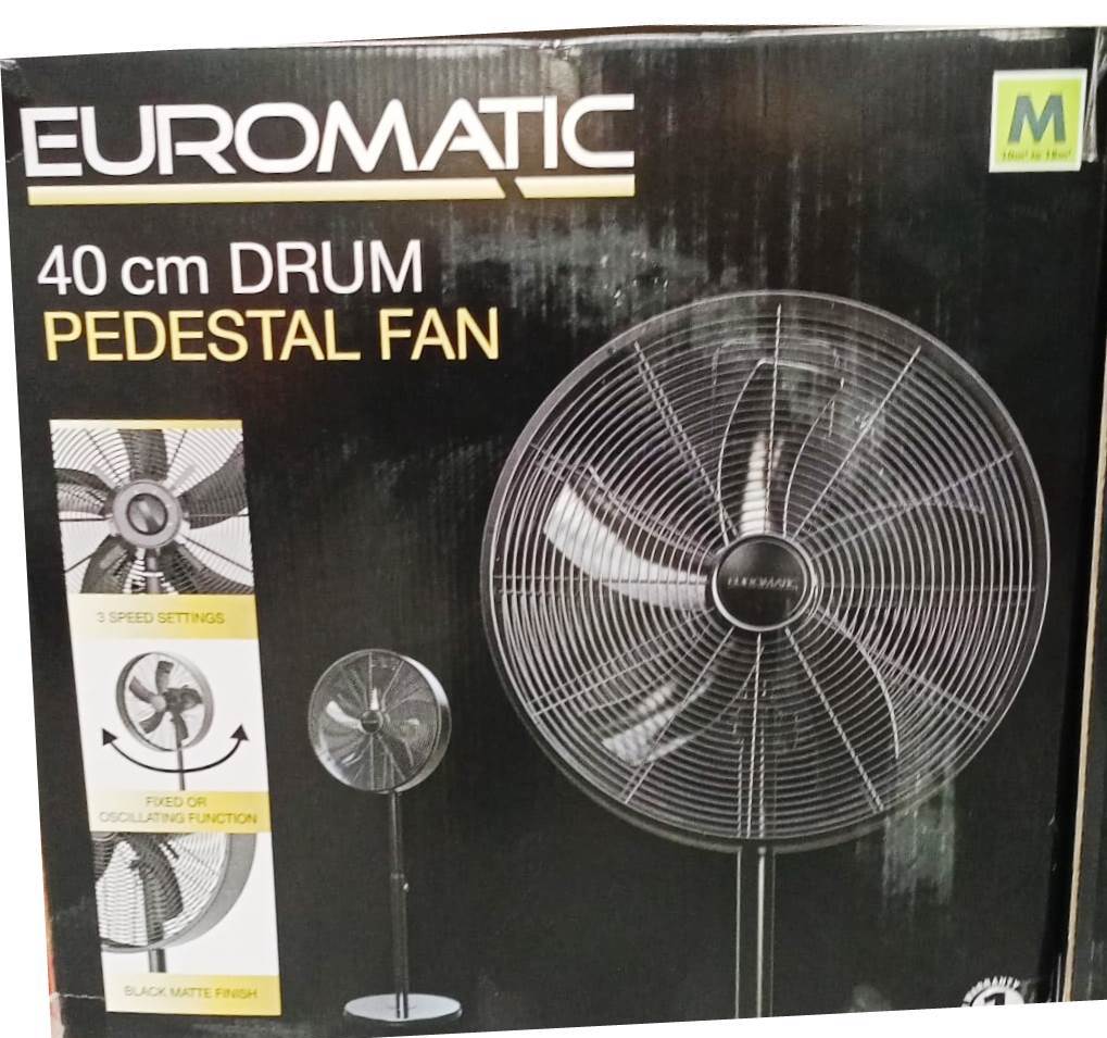 Euromatic 40cm Matte Black Drum Pedestal Fan - PF5BM - TheITmart