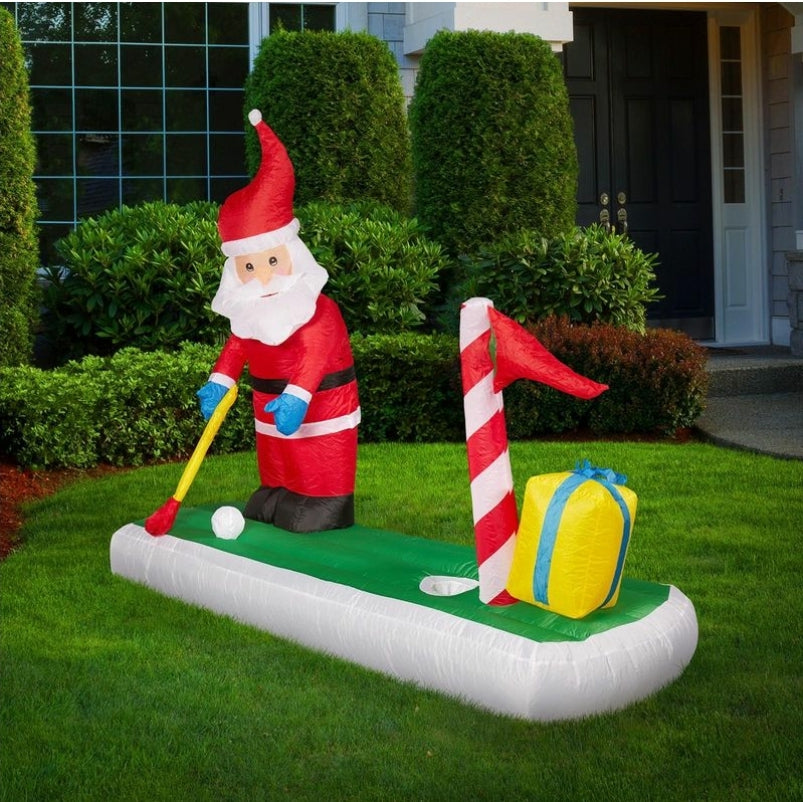 Lytworx 1.8m Festive Inflatable Golfing Santa/ Self-Inflating/ 6 LED Low Voltage