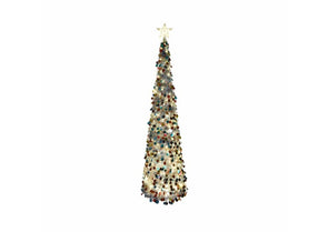Click 180cm Low Voltage Collapsible Light Up Silver Sequin Tinsel Tree
