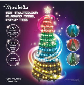 Mirabella Festive Novelty 1.5m Multi Colour Flashing Tinsel Pop-up Tree