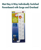 Mort Bay 6-Way Individually Switched Powerboard - White / Surge and Overload - TheITmart