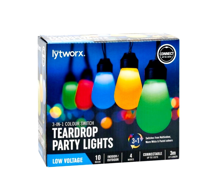 Lytworx 3 In 1 Colour Switch Teardrop Party Lights - 10 Pack