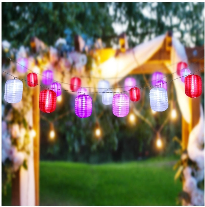Luce Bella 12 Pack Red Solar LED Lantern String Lights