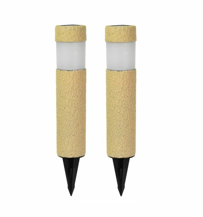Click 27.5cm Stone Finish Solar Warm White LED Bollard Light - 2 Pack