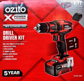 Ozito PXC 18V Drill Driver Kit (PXDDK-300A)/ with Battery+Charger/13mm Chuck