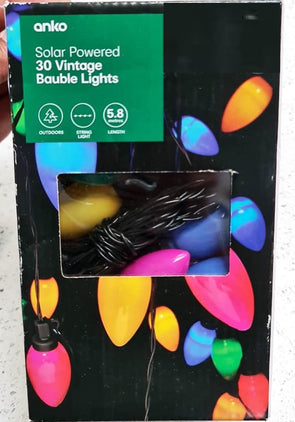 Solar Powered 5.8m 30 Vintage Bauble Lights - Multicolour