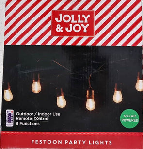 Jolly & Joy Solar Powered Remote Control Festoon Party Lights/Timer/8 Functions