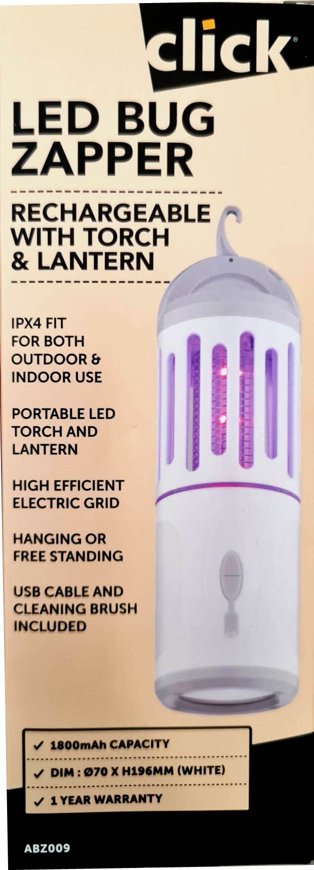 Click LED Bug Zapper Rechargeable With Torch & Lantern/Ideal for Camping - TheITmart