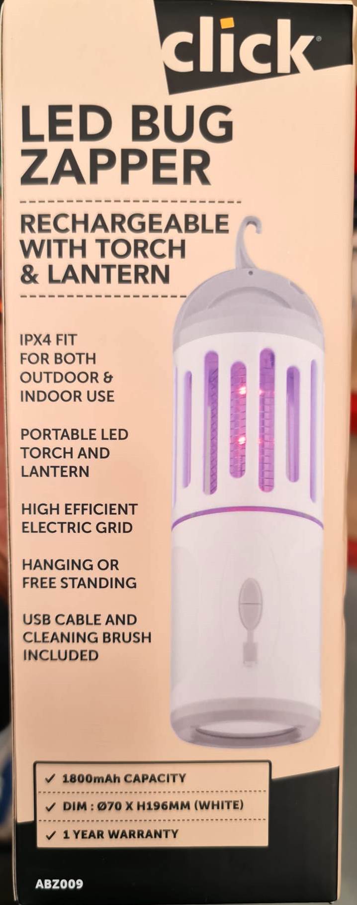 Click LED Bug Zapper Rechargeable With Torch & Lantern/Ideal for Camping - TheITmart