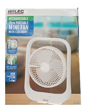 Click 17cm Mini USB Fan with Light - White/ ADF2837WH