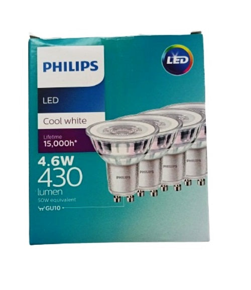 Philips 4 pack 4.6w GU10 LED Globe - Cool White