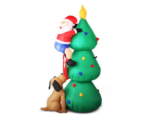 Jingle Jollys 1.8M Christmas Inflatable Santa on Tree Lights Xmas Decor Airblown