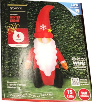 Lytworx 4m Low Voltage 15 LED Festive Inflatable Winter Gnome