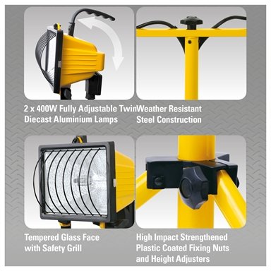 Arlec 1000W 3Globes Indoor/Outdoor Halogen Worklight With Tripod/Waterproof - TheITmart