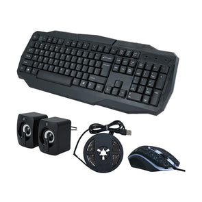 4-in-1 Gaming Combo Pack with LED lights - Black /USB Powered/Remote Control