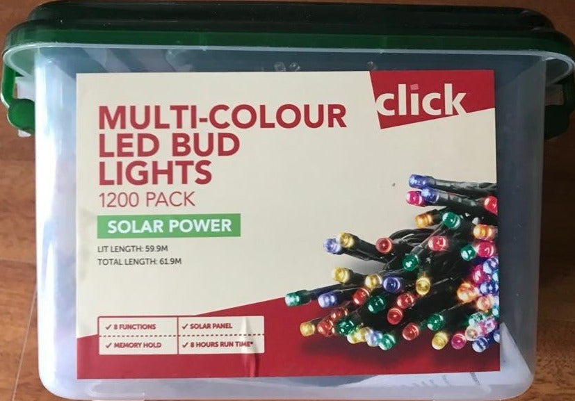 Click Bulb Pack CLICK Multi-Colour 1200 LED Solar BUD Lights / 59.9m Lit Length / 8 Fu ...