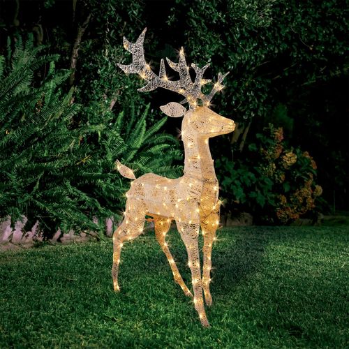 Lytworx 1.2m Warm White Solar Glitter Twine Reindeer Statue / 2 Functions/ Outdoor - TheITmart