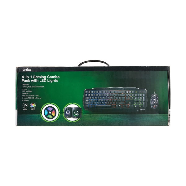 4-in-1 Gaming Combo Pack with LED lights - Black /USB Powered/Remote Control