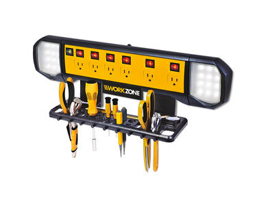 Work Zone 6 Outlet Wall Mounted Power Board with LED Lights