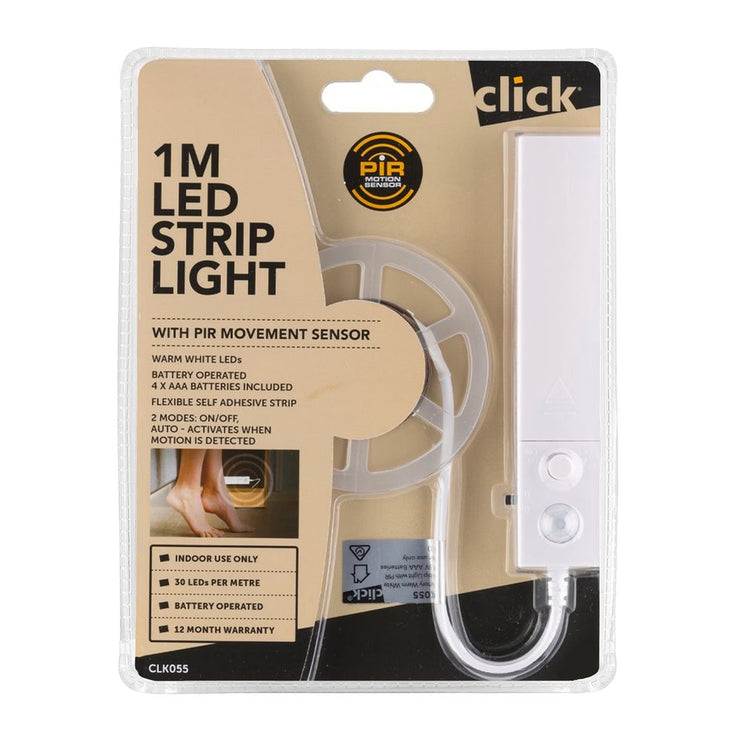 Click 1m Warm White Battery Operated LED Sensor Strip Light