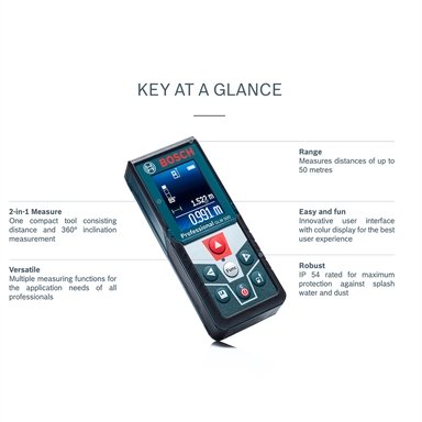 Bosch Blue 50m GLM 500 Distance Measurer With Colour Screen