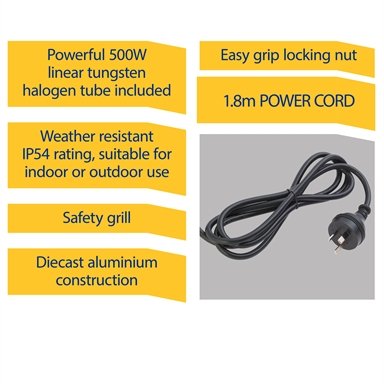 Arlec 500W Portable Halogen Worklight/Weather & Shock Resistant