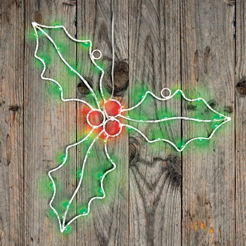 Lytworx Festive Silhouette Battery Operated Hanging Holly / Size 40cm x 33cm